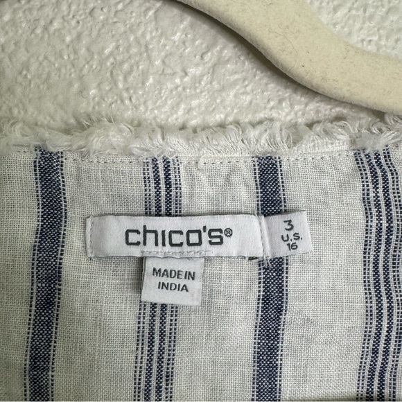 Chico's Womens Size 16 100% Open Front Striped Casual Blazer Jacket Fringe Boho - Picture 5 of 10